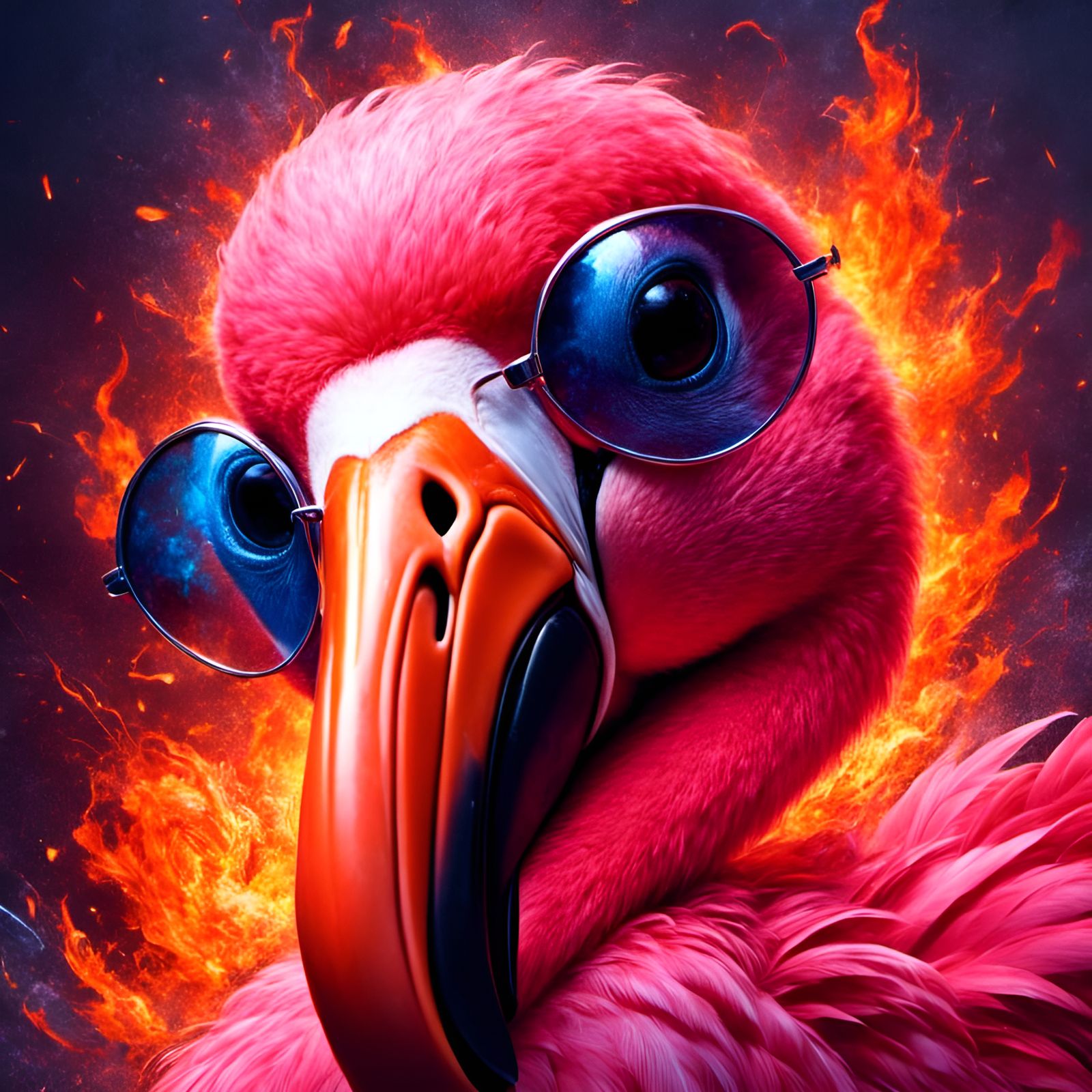Flamingo in Flames: Graffiti Art Portrait