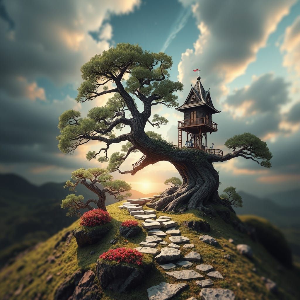 Enchanted Treehouse Portal in Whimsical Surrealism