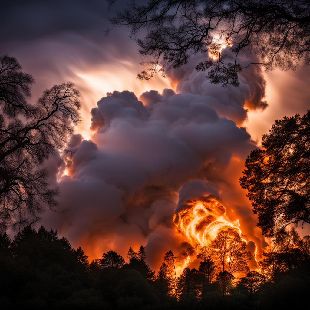 Lightning Strikes Burning Tree: Professional Photography