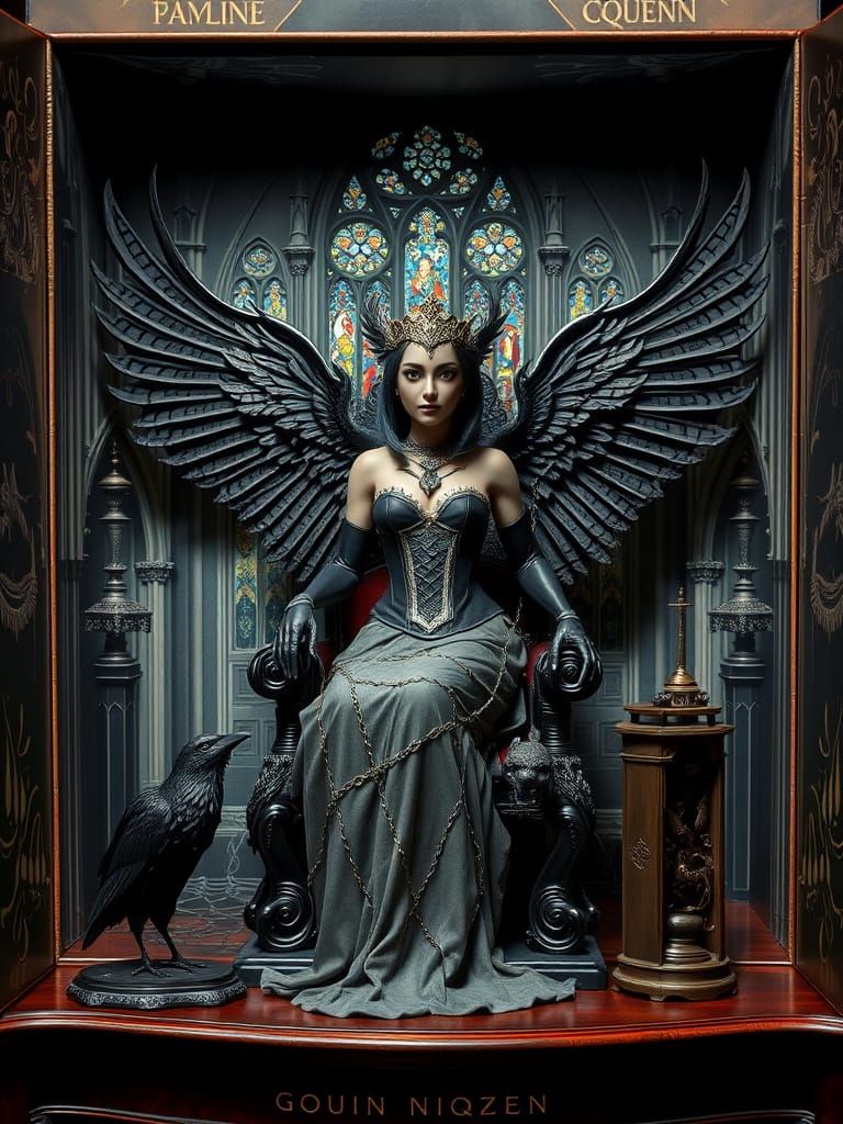 Gothic Raven Queen Action Figure in Art Nouveau Style