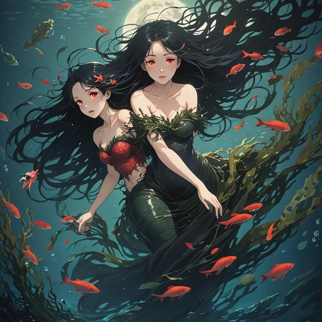 Eerie Mermaid Demon in Anime Style