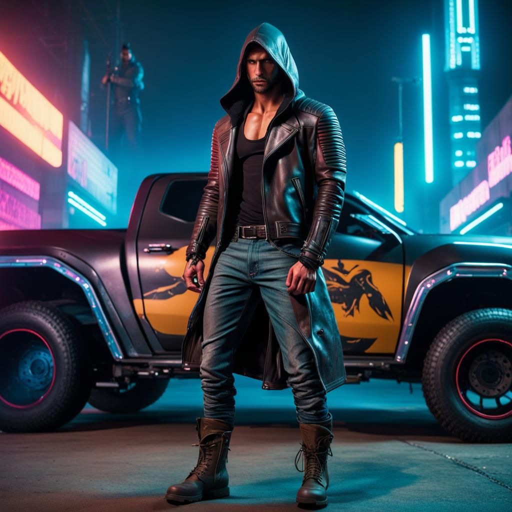 Cyberpunk Latino Nomad with Cybernetic Implants