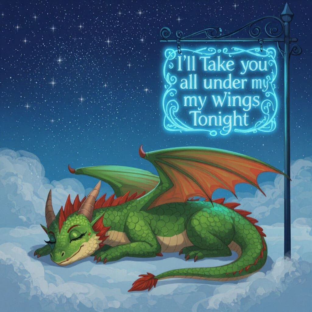 Sleeping Green Dragon Under a Starry Night