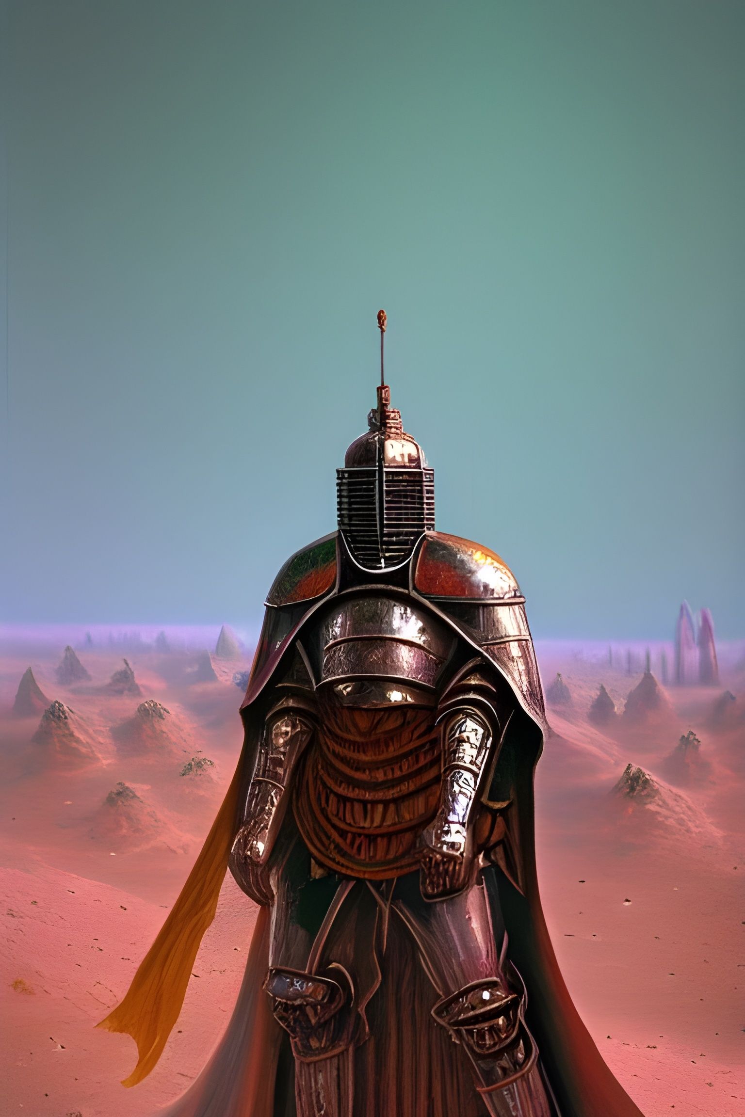 Armored Knight in Desert Wasteland, Digital Art