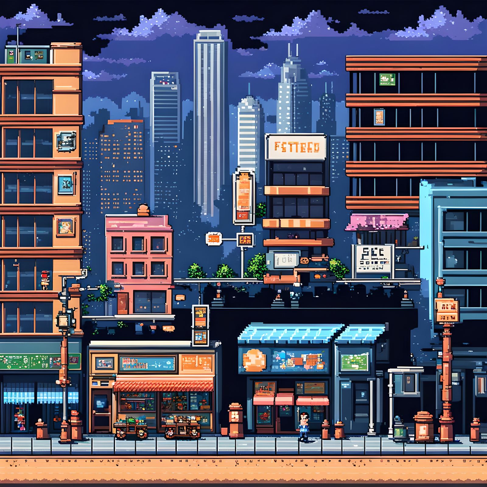 8-Bit Pixel Art in City Pop Style