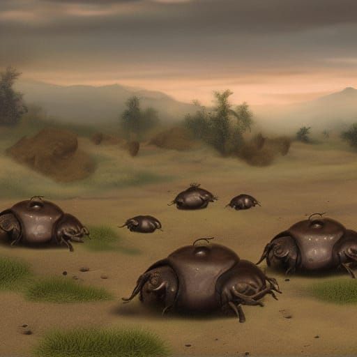 Dung Beetles Rolling to Work: Detailed Matte Painting