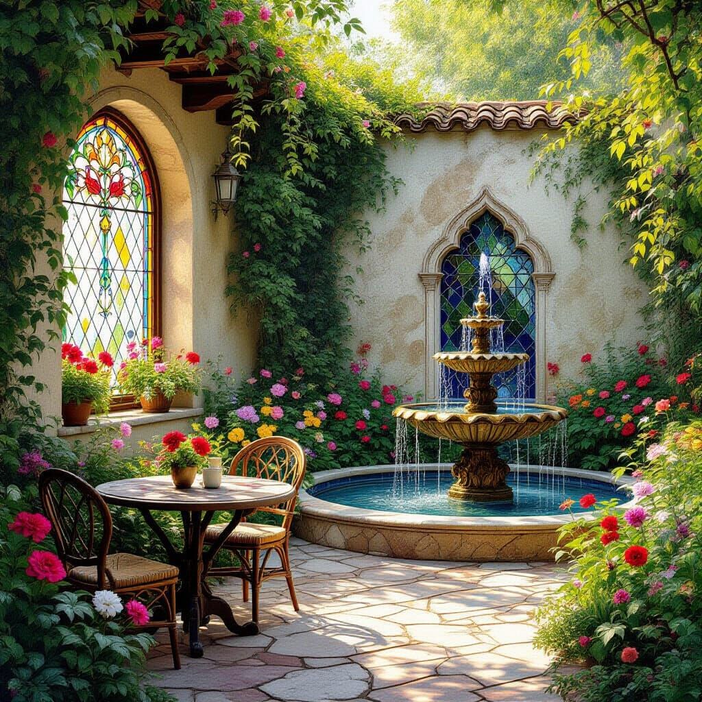 Enchanting Medieval Garden in Pre-Raphaelite Style