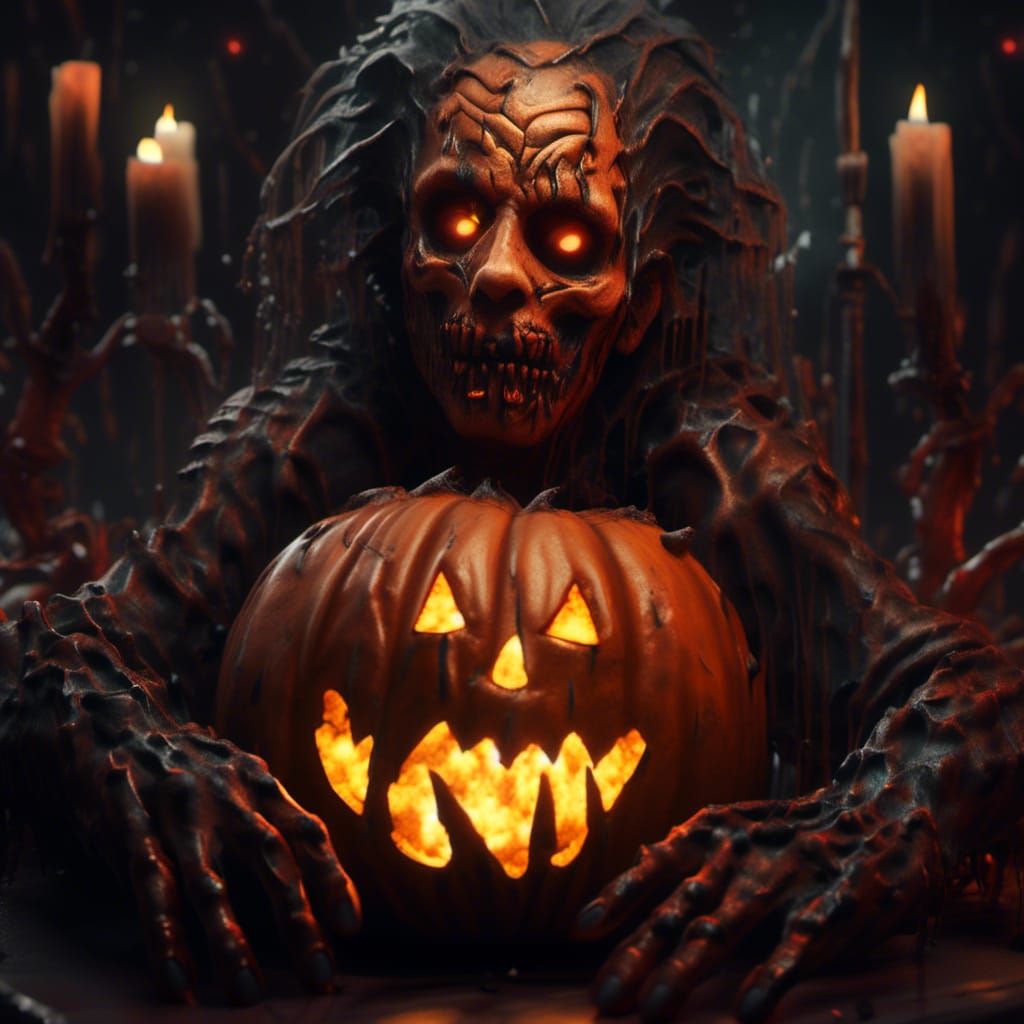 Cursed Undead Pumpkin Portrait in Dark Fantasy Style