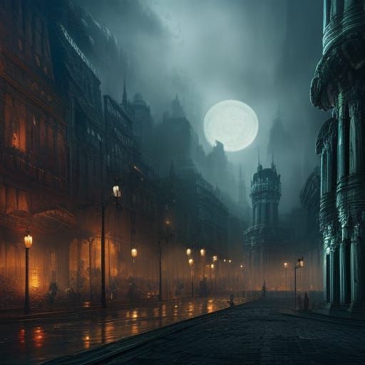 Noir Cityscape: Epic Dark Night Digital Painting