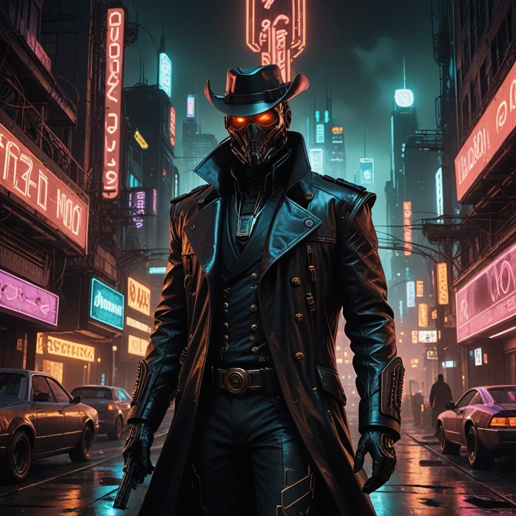 Steam Punk Cyborg Celebrates New Year's Day in Cyberpunk Cit...