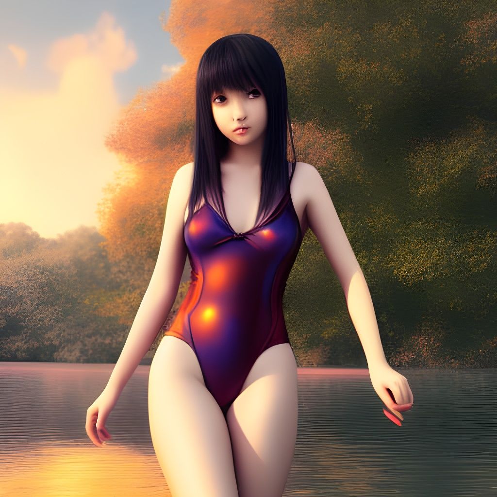 Anime Girl in Swimsuit: Detailed Fantasy Art