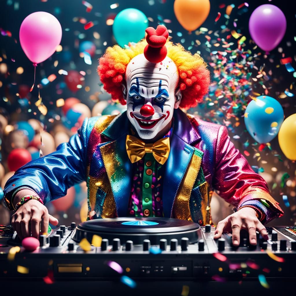 3D Clown DJ Portrait in Bold Colors
