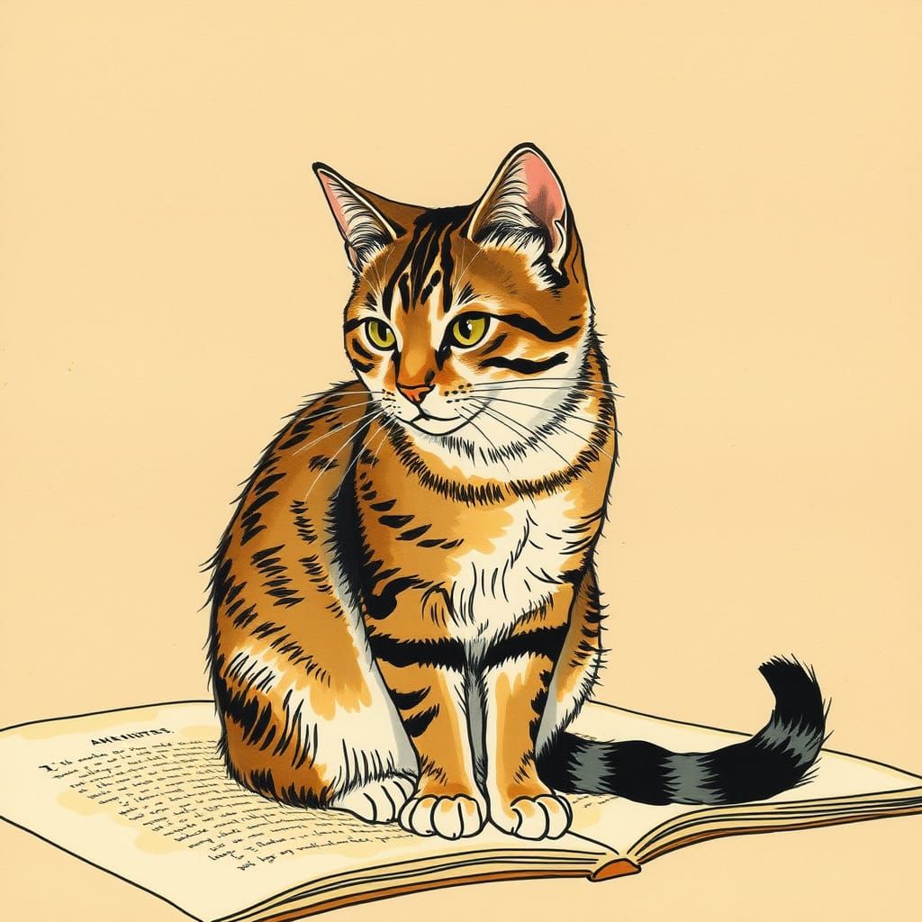 Elegant Tabby Cat on Hahnemühle Paper