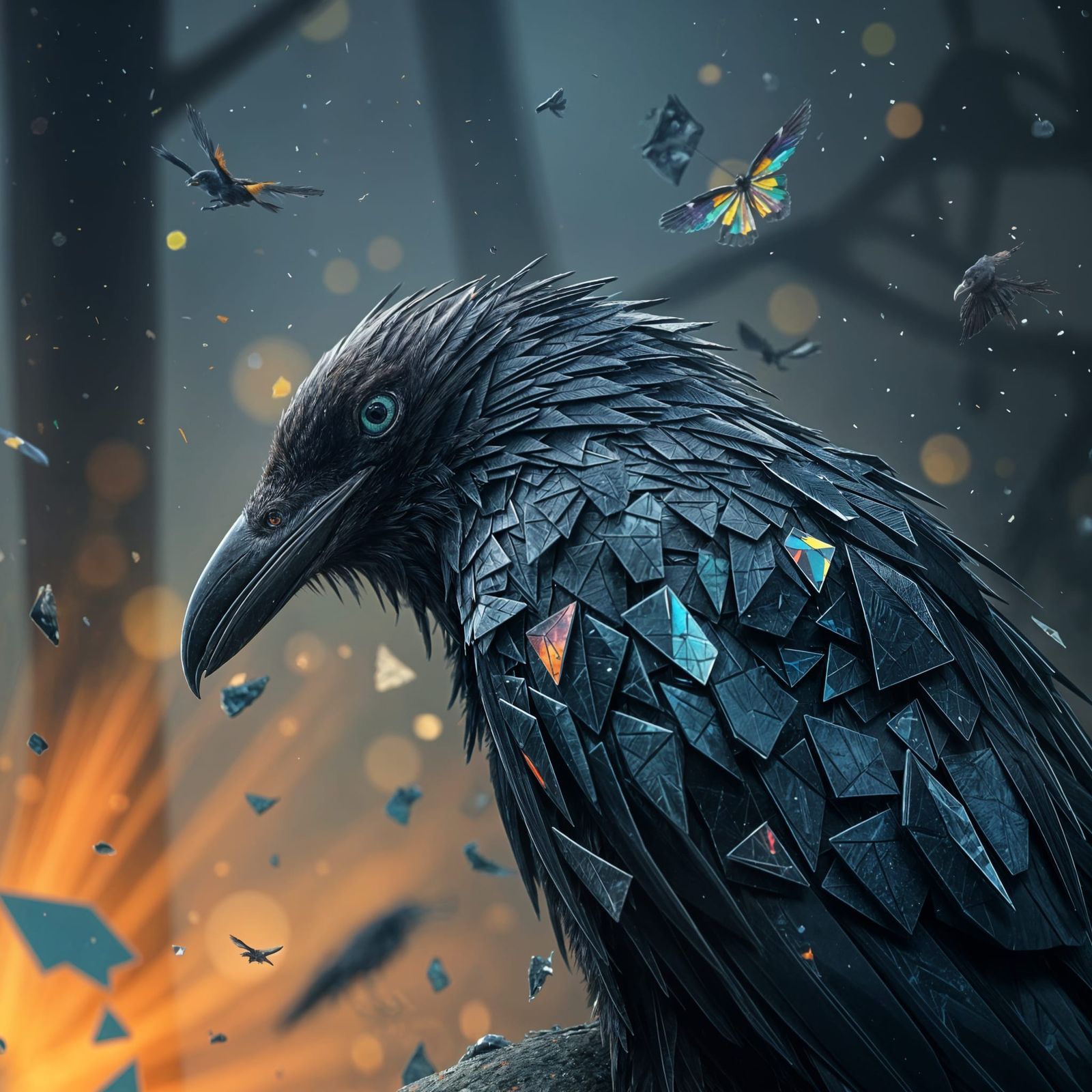 Colorful Shattered Glass Raven