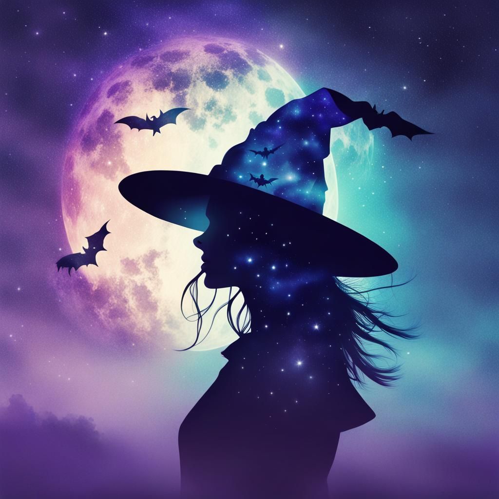 Halloween Witch Double Exposure in Moody Style