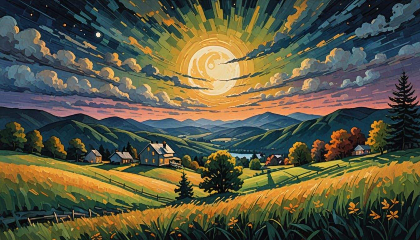 Moonlight in Vermont: Gouache Impressionism Landscape