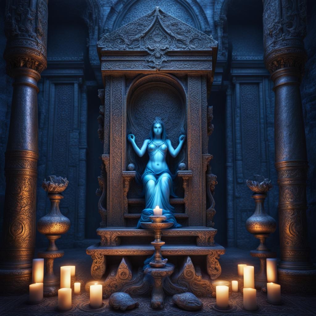 Mystical Goddess at Ancient Altar in Fantasy Ritual