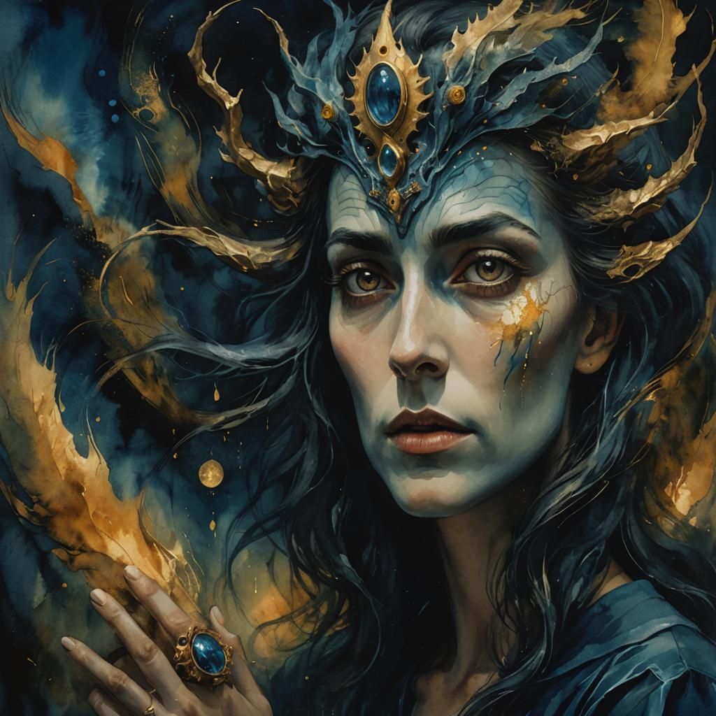 Surreal Portrait in Watercolor Style with Biometric Accents