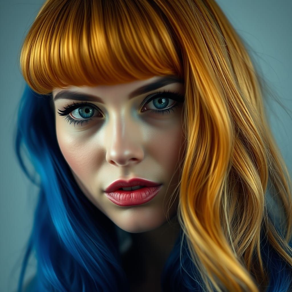 Vibrant Woman with Electric Blue Hair and Piercing Blue Eyes