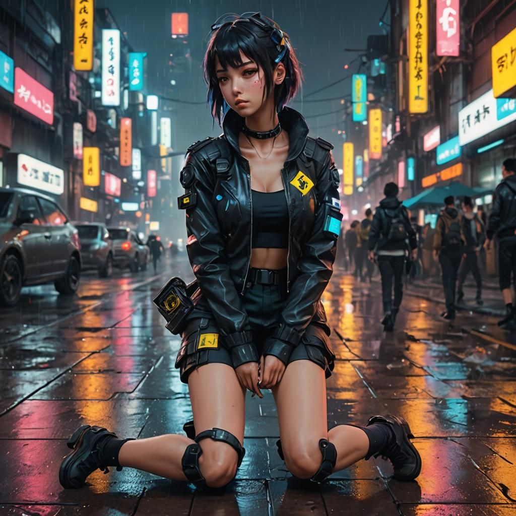 Anime Girl in Cyberpunk Style, Digital Art
