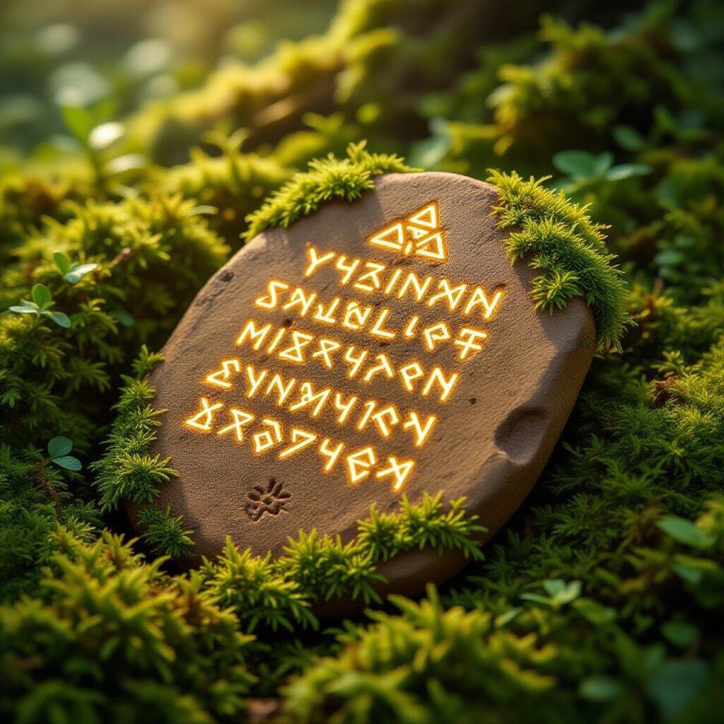 Glowing Runes on Ancient Tablet in Fantasy Style
