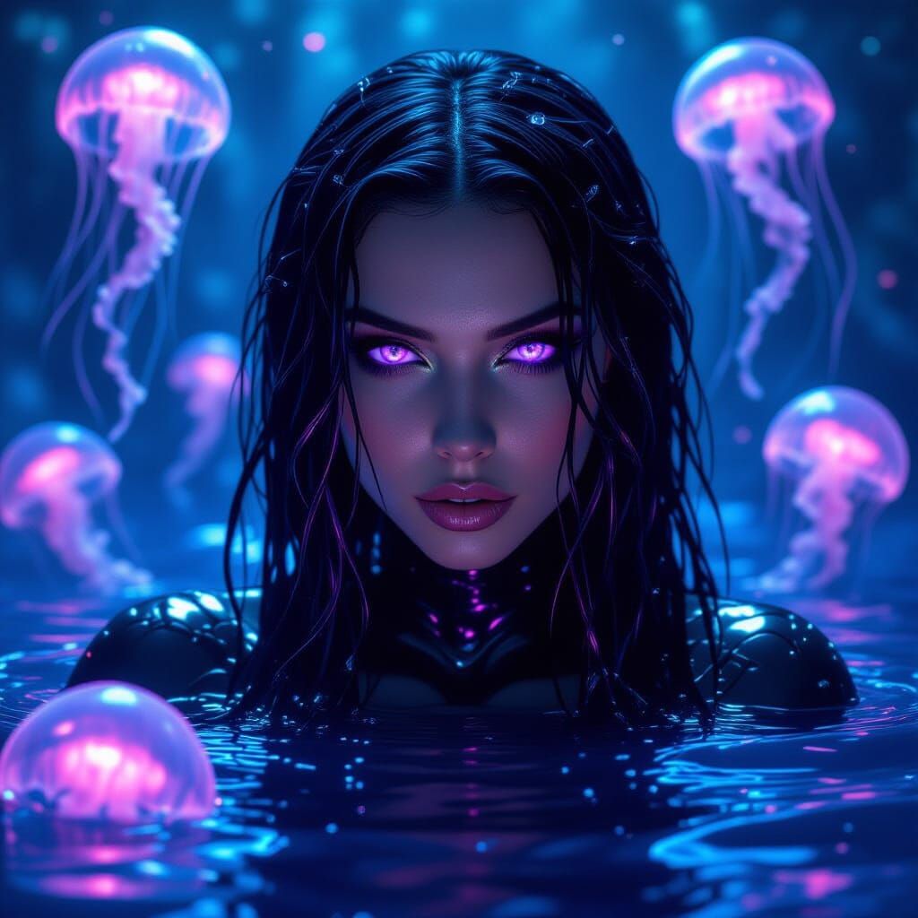 Ocean Enchantress with Chrome Scales and Bioluminescent Jell...