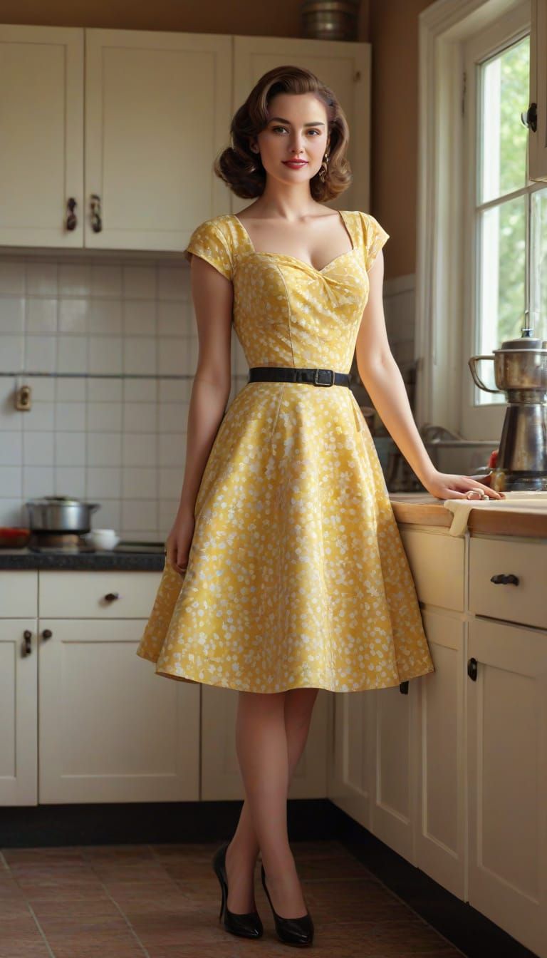 Tradwife in 1950s Kitchen: Hyperrealistic Photography