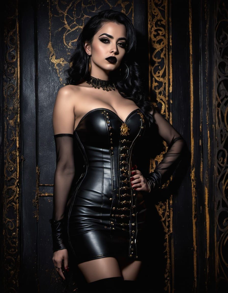 Mysterious Gothic Siren in Darkened Motel