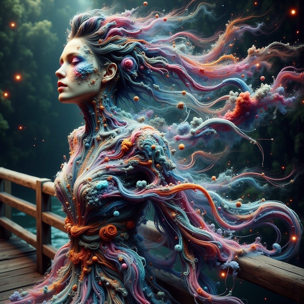 Futuristic Cyborg Geisha Disintegrating in Glitch Art