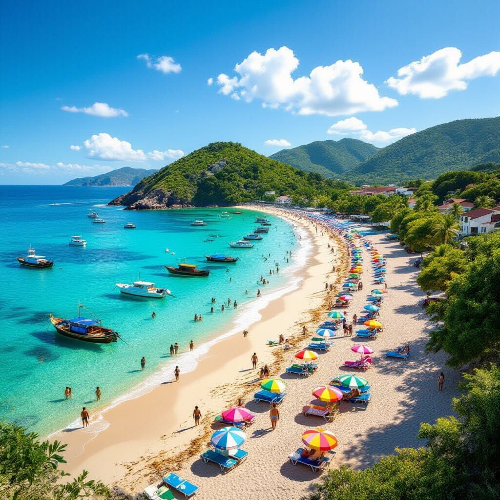 Lively Summer Beach Scene in Impressionistic Style