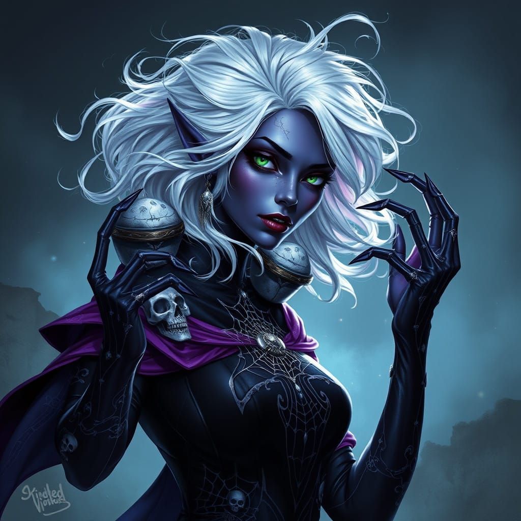 Ethereal Drow Elf Maiden in Midnight Skinsuit