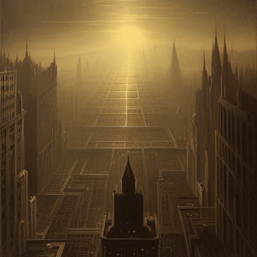Metropolis at Dusk: Gothic Horror Impression