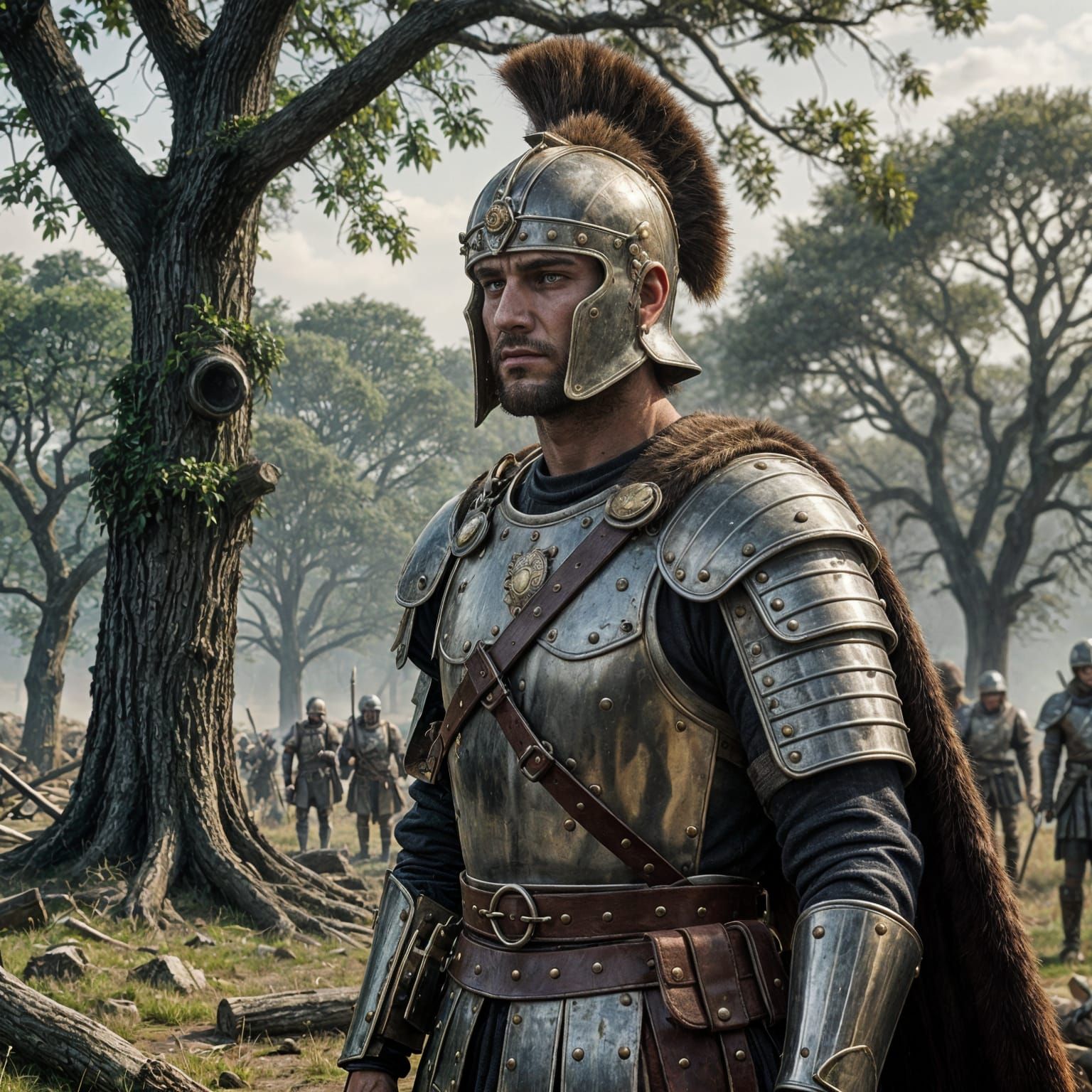 Battle-Scarred Roman Warrior in Fading Light