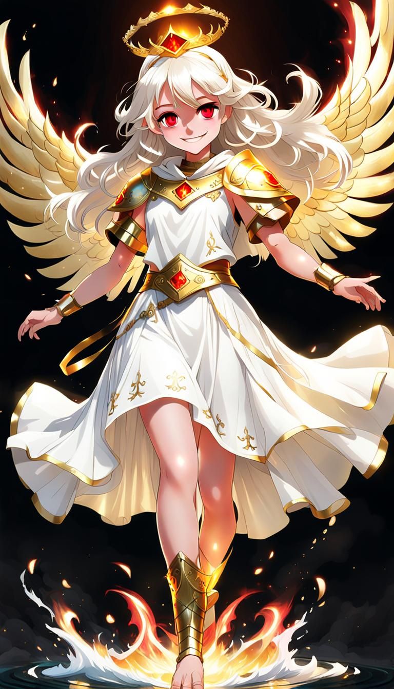 Radiant Angel Girl with Golden Fire Wings