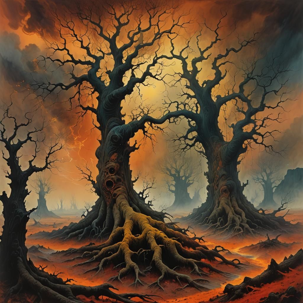 Fiery Vortex in Surreal Landscape Art