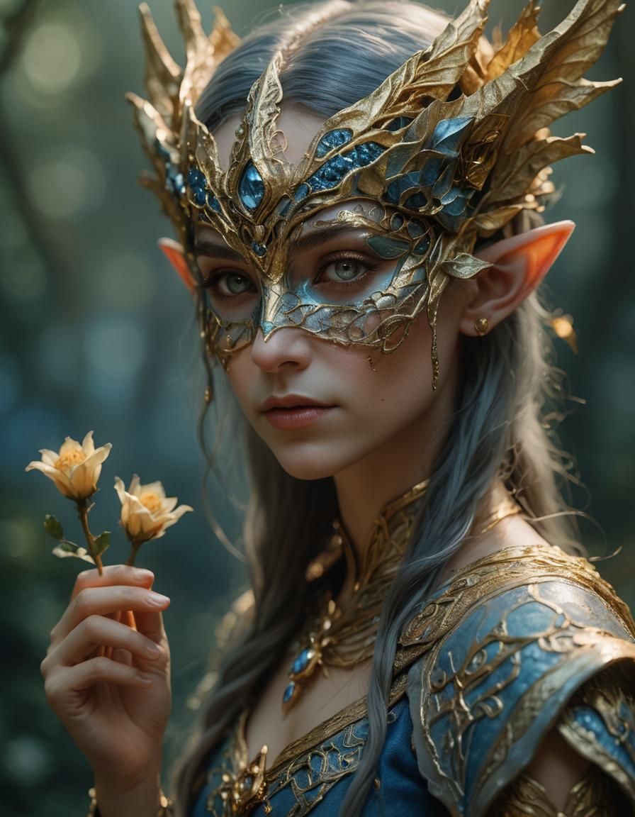 Elven Portrait with Mask in Photorealistic Style