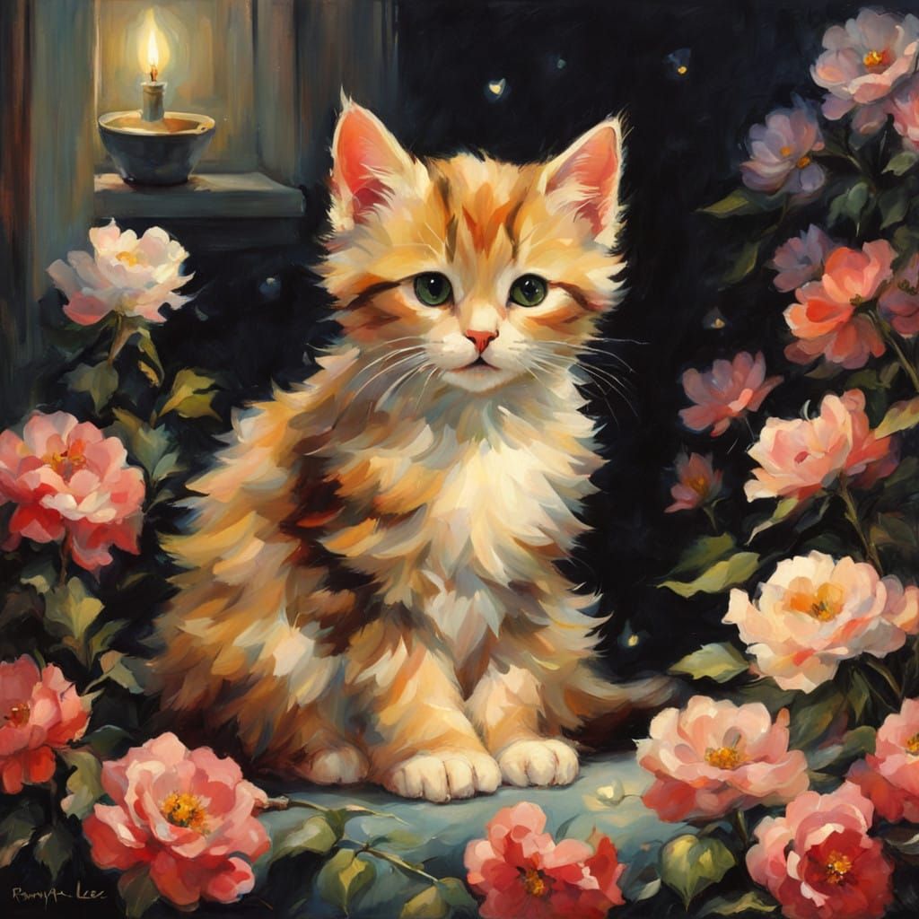 Whimsical Feline Sanctuary in Soft Hues