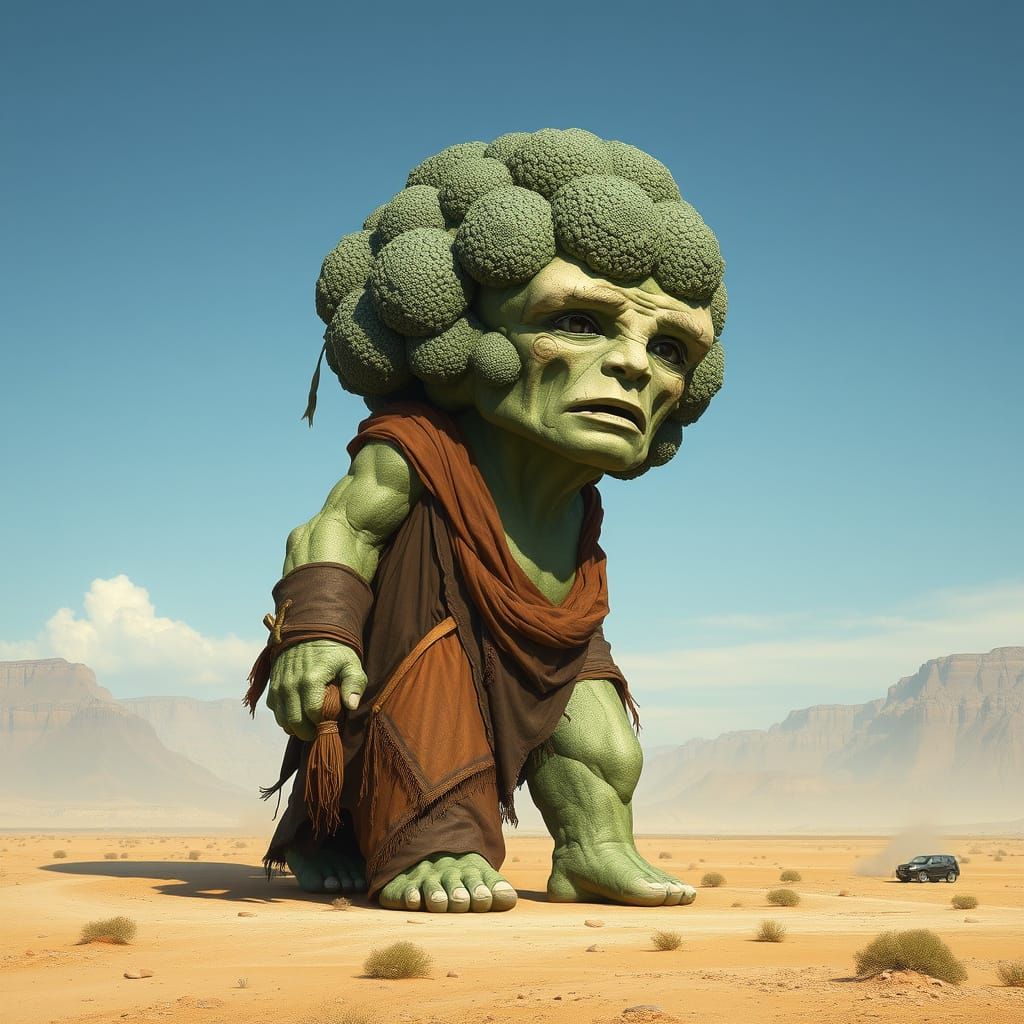 Colossal Broccoli Titan Stomps Through Wasteland in Dark, Hy...