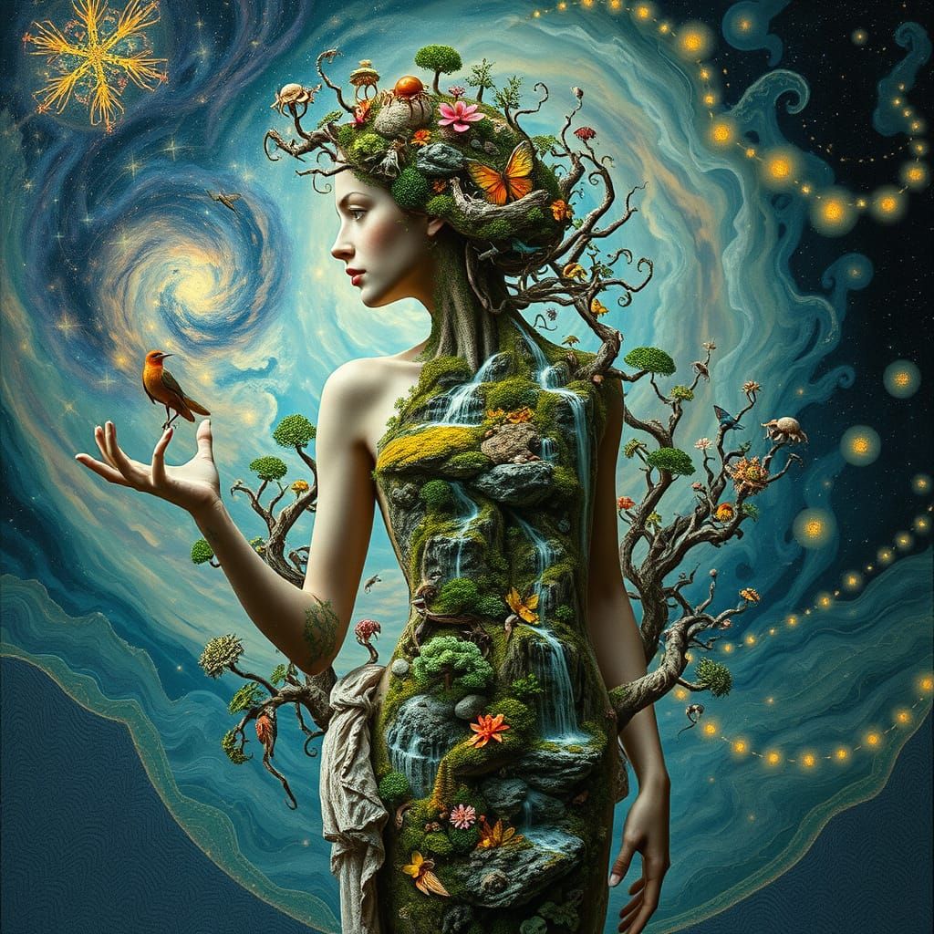 Bio-Art Collage: Woman as Interconnected Ecosystem