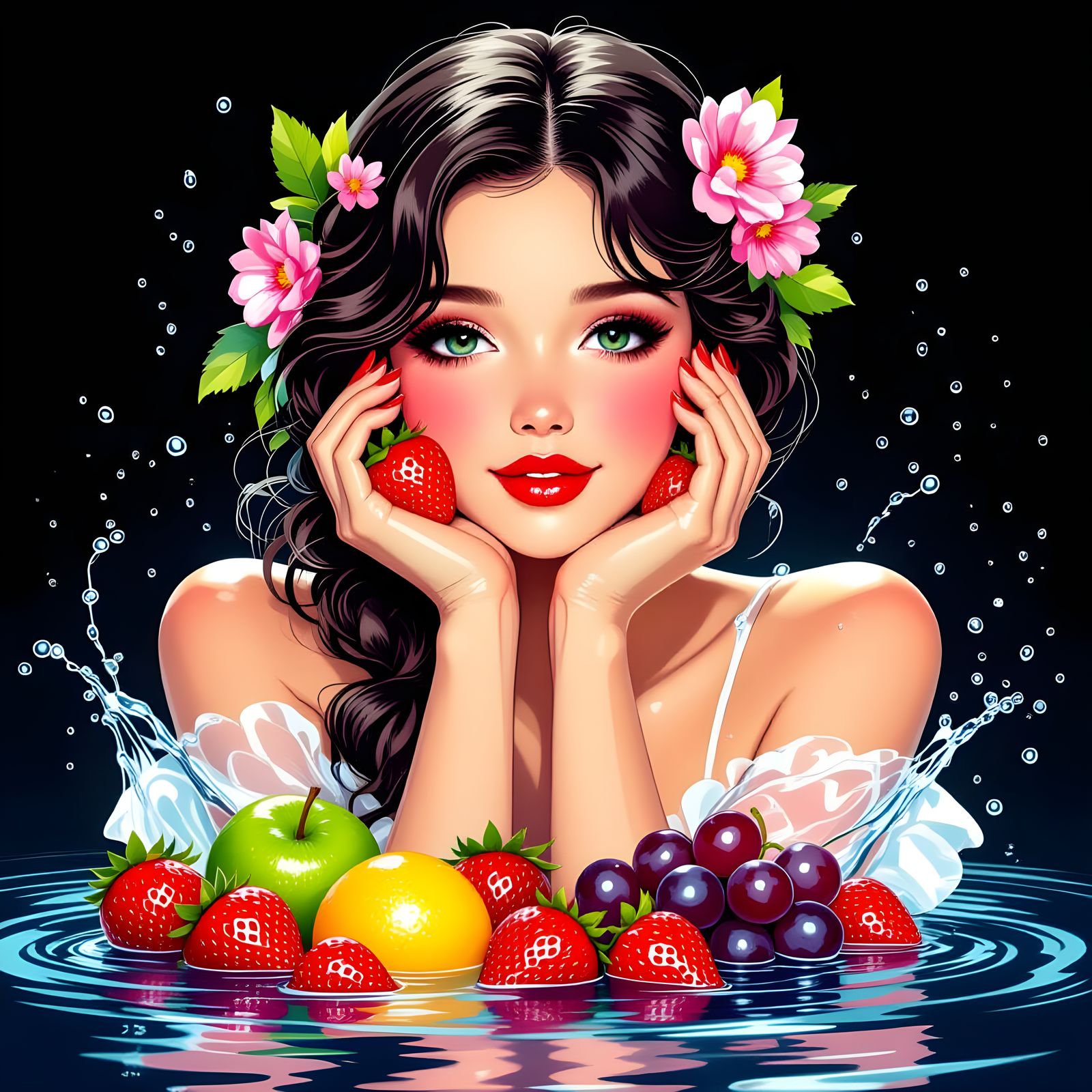 Girl's Hand in Fruit with Water Splash