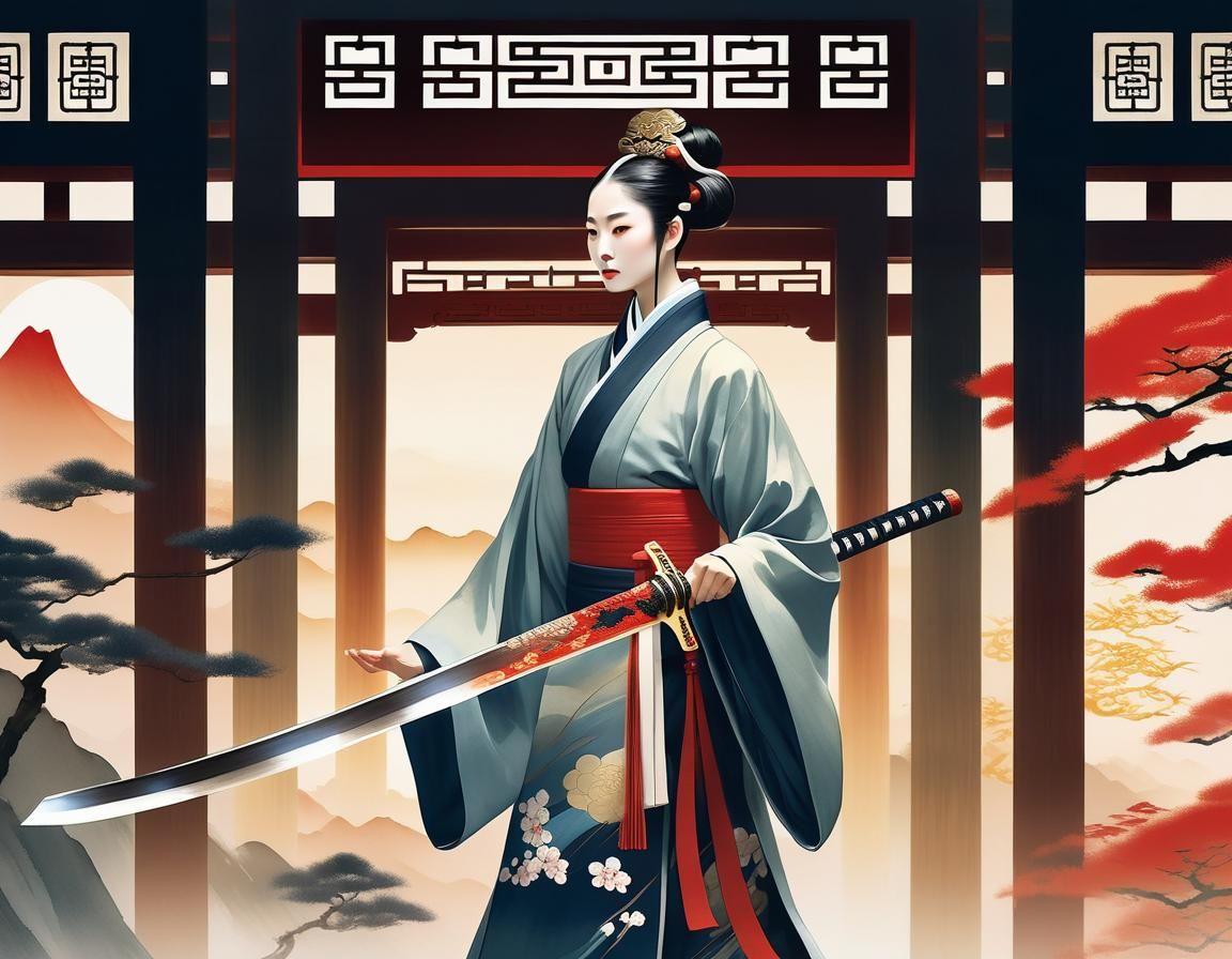 Taoist Nun Sword Concept Art in Chinese Watercolor Style