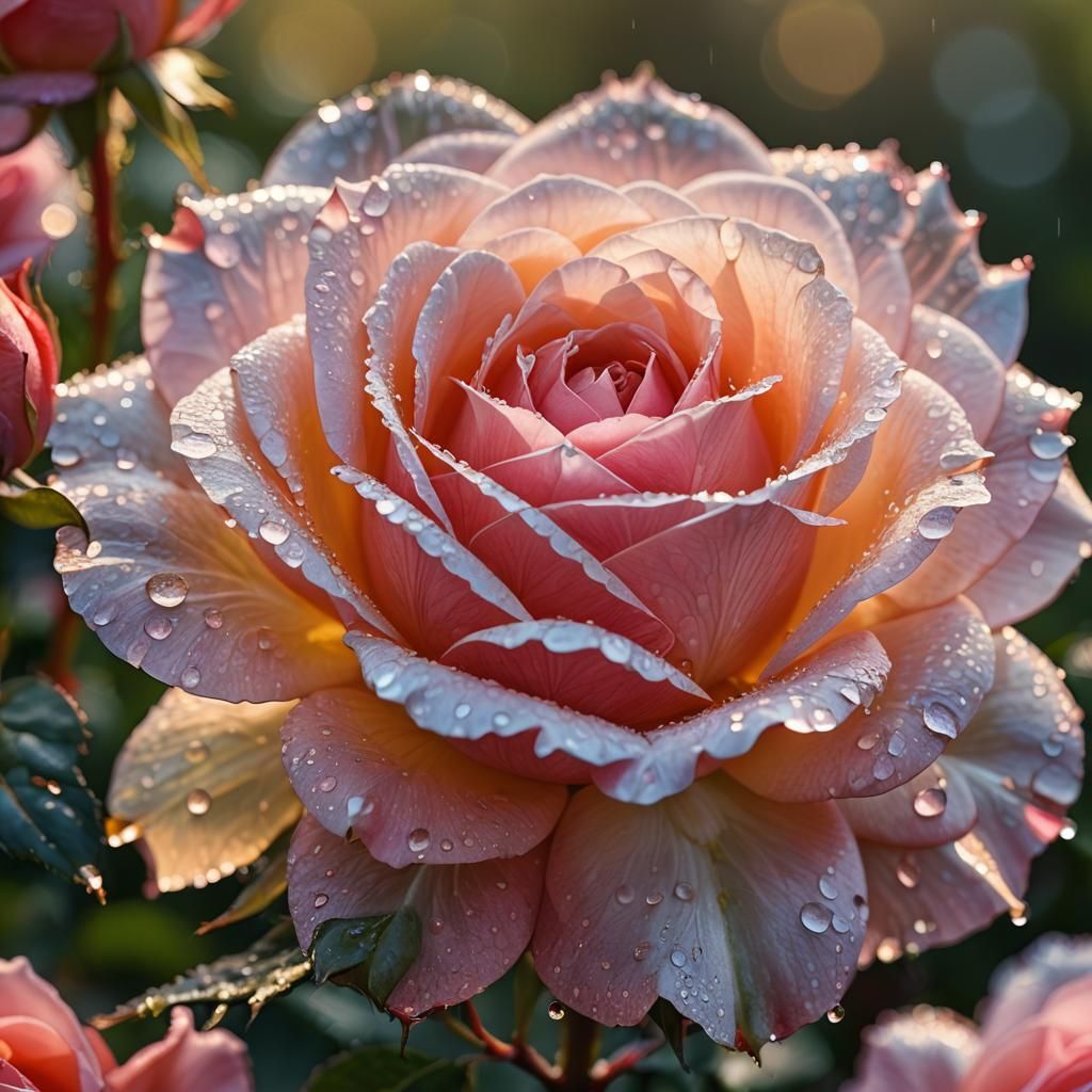 Dewy Gossamer Rose at Sunrise: Macro Photography