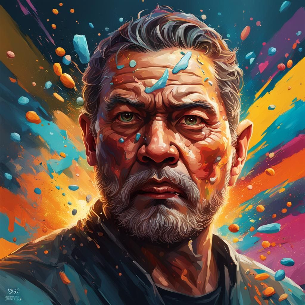Dramatic Face with Colorful Splash Art