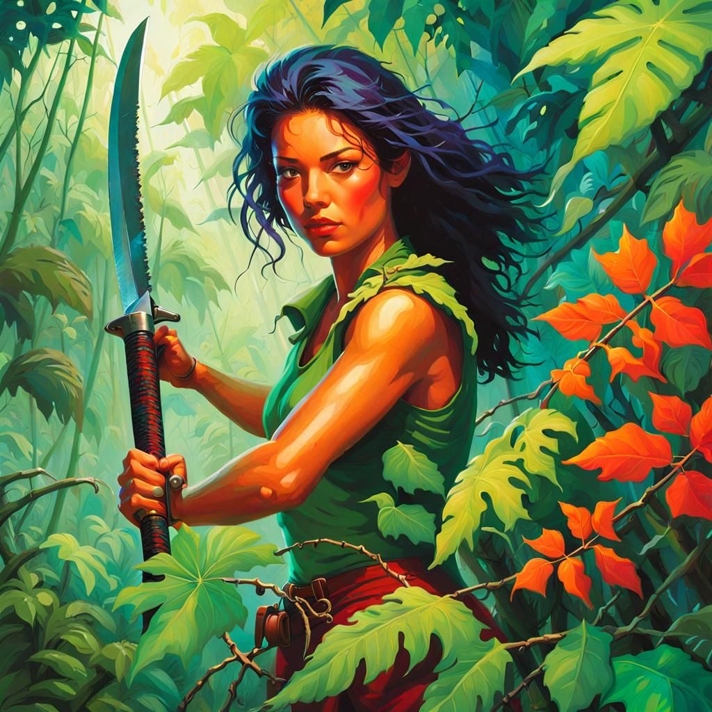 Female Adventurer in Jungle, Paul Lehr Style