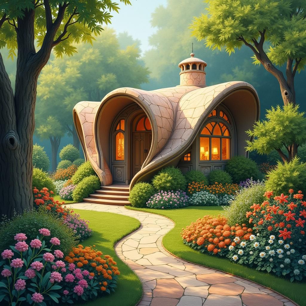 Organic Art Nouveau House with Lush Garden