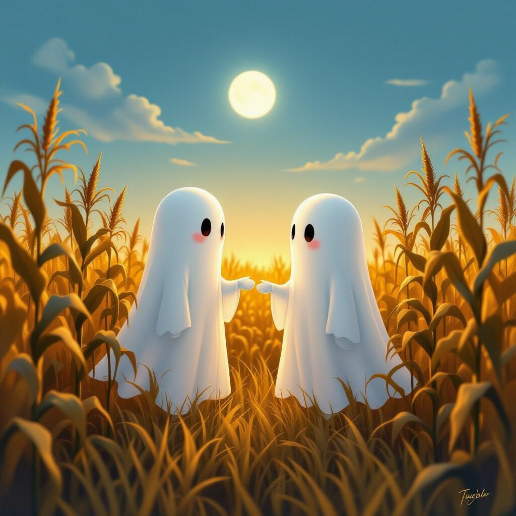 Ethereal Ghost Lovers in Golden Cornfield
