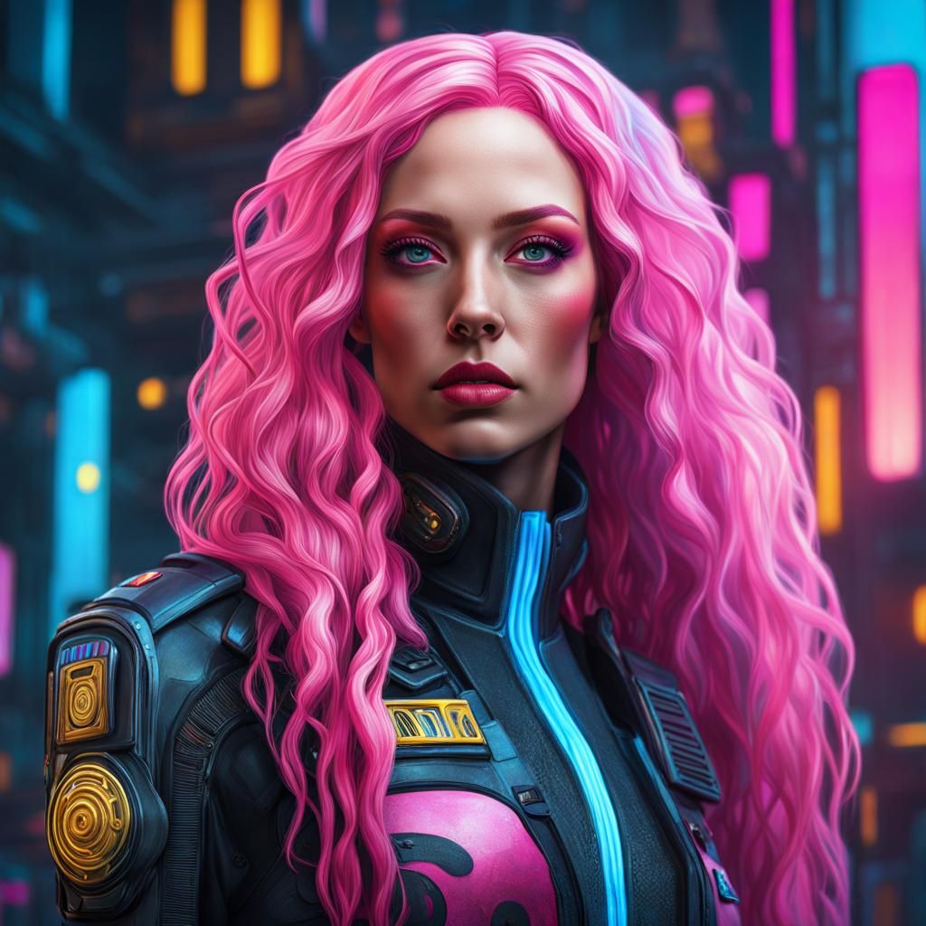 Cyberpunk Police Cyborg with Pink Hair