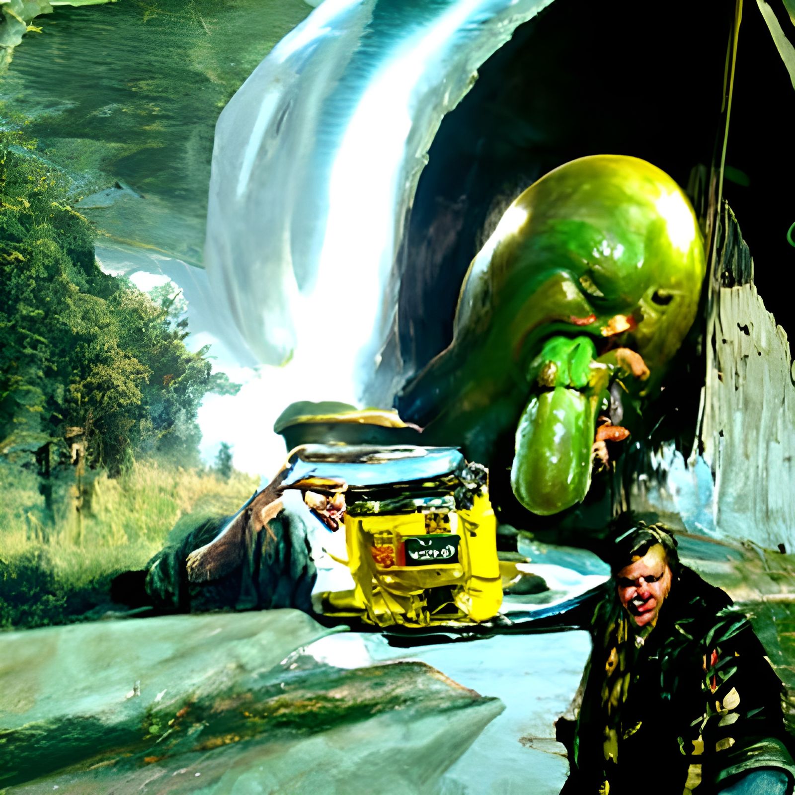 Giant Man-Eating Pickle in Oil Painting Style