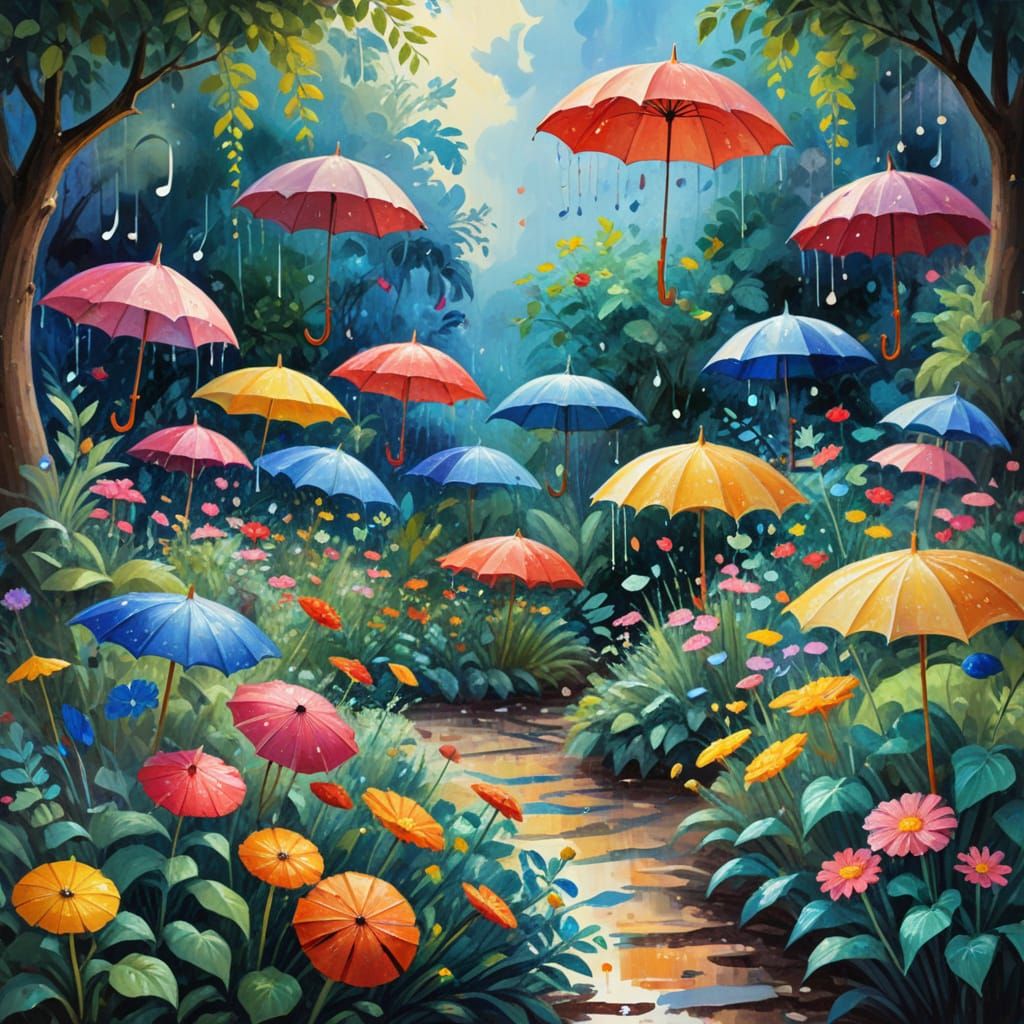 Whimsical Dreamscapes: Umbrella Blooms in Gouache Masterpiec...