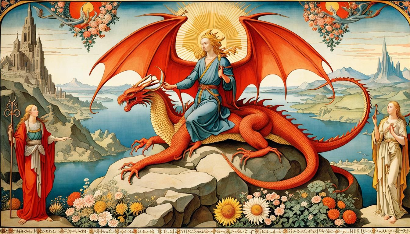 St. Michael Defeating Dragon in Art Nouveau Style